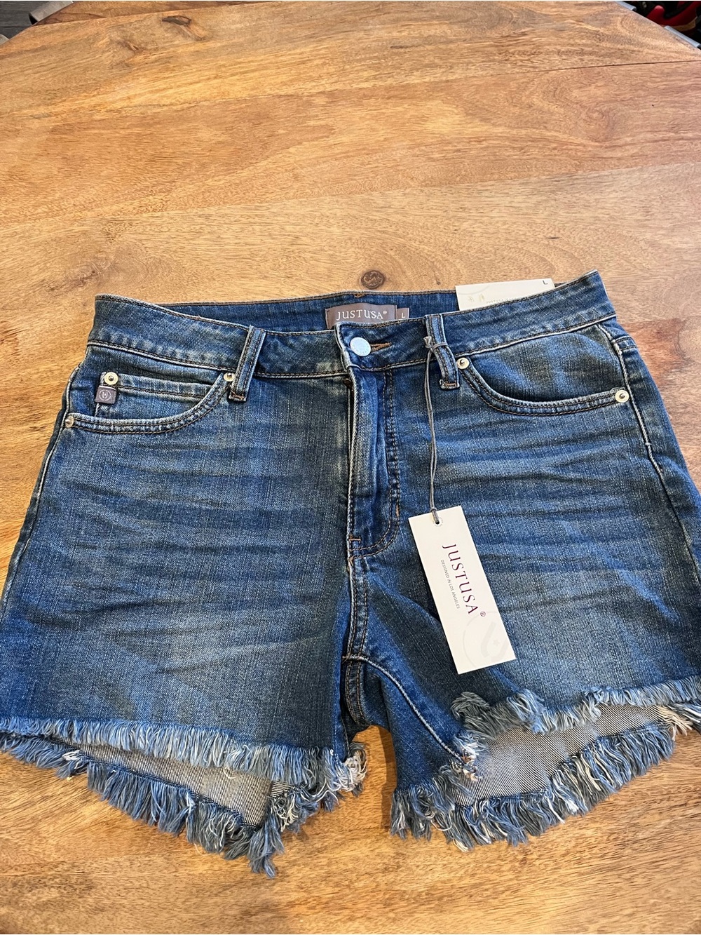 Just USA Distressed Dark Blue High-Rise Denim Shorts